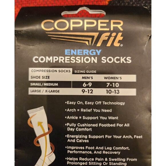 Copper Fit Energy Compression Socks L/XL Mens 9-12 Womens 10-13 Anti-Odor - Picture 4 of 5